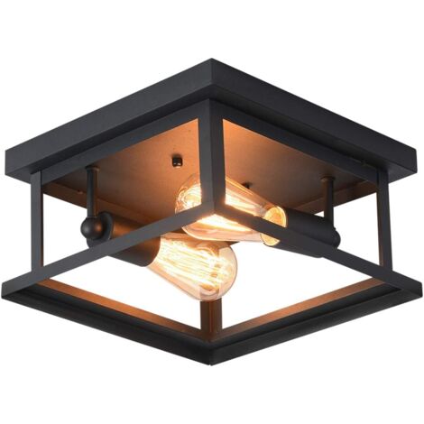 Ganeed Retro Rechteck Flush Mount Deckenleuchte, industrielles Bauernhaus in der Nähe von Deckenleuchte schwarze Deckenleuchte mit 2-Licht für Kücheninsel Esszimmer Schlafzimmer Foyer Flur