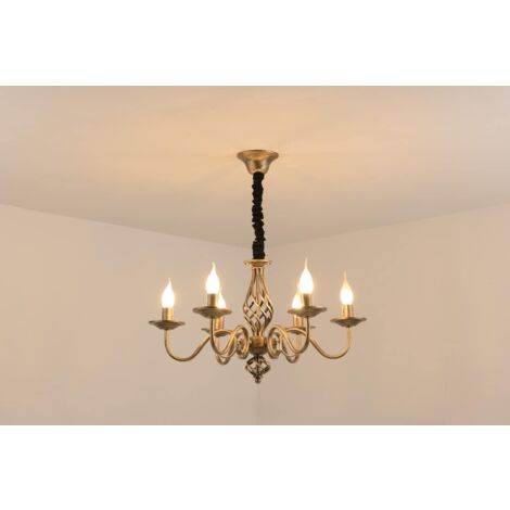 Ganeed Lámpara de Techo de Estilo Tradicional, Lámpara de Araña de Bronce de Hierro Forjado con Vela Ajustable en Altura Vintage, 6 Luces Farmhouse Lámpara Colgante para Comedor Sala de Estar
