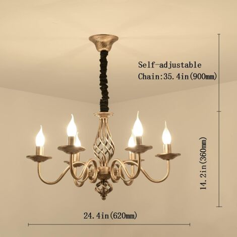 Ganeed Lámpara de Techo de Estilo Tradicional, Lámpara de Araña de Bronce de Hierro Forjado con Vela Ajustable en Altura Vintage, 6 Luces Farmhouse Lámpara Colgante para Comedor Sala de Estar