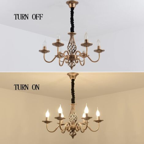 Ganeed Lámpara de Techo de Estilo Tradicional, Lámpara de Araña de Bronce de Hierro Forjado con Vela Ajustable en Altura Vintage, 6 Luces Farmhouse Lámpara Colgante para Comedor Sala de Estar