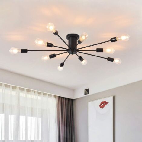 Ganeed Lámpara de techo de araña semienrasada, lámpara de techo de araña negra moderna E27 E27 lámpara de techo industrial Luz colgante para cocina comedor Sala de estar Dormitorio