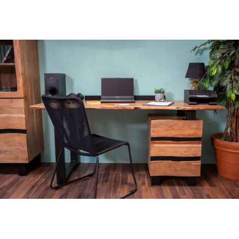 Baumkante Schreibtisch massiv Akazie natur 170 x 76 schwarz Nara (1/5)