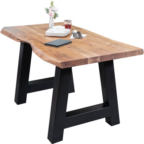 Esstisch Baumkante massiv Akazie Natur 160 x 85 A-Gestell schwarz CALI