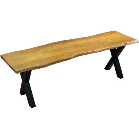 Sitzbank Baumkante 180 cm nussbaum massiv Akazie X-Gestell schwarz