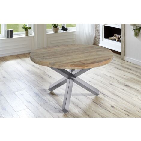 Esszimmertisch rund 130 cm Mangoholz Natur Silber RUNIS