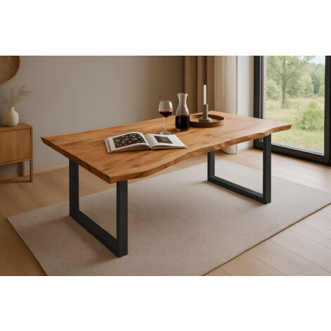 Esstisch Baumkante massiv Akazie natur 140 x 80 schwarz QUINN