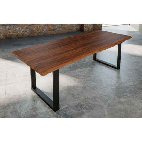 Esstisch Baumkante massiv Akazie nougat 240 x 100 cm schwarz LAUREN