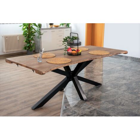 Baumkantentisch Akazie stonefarben 200(300)x100 cm Ansteckplatten Spider-Gestell schwarz JANNIK