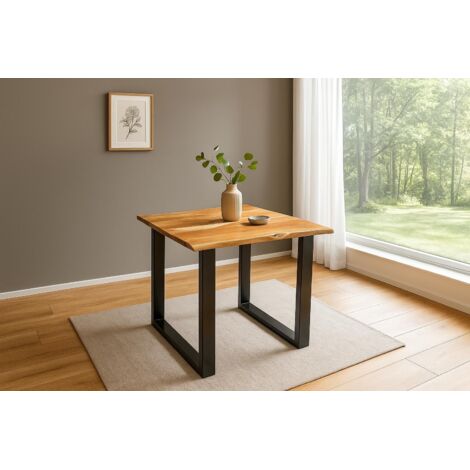 Esstisch Baumkante massiv Akazie naturfarben 90 x 90 schwarz QUINN