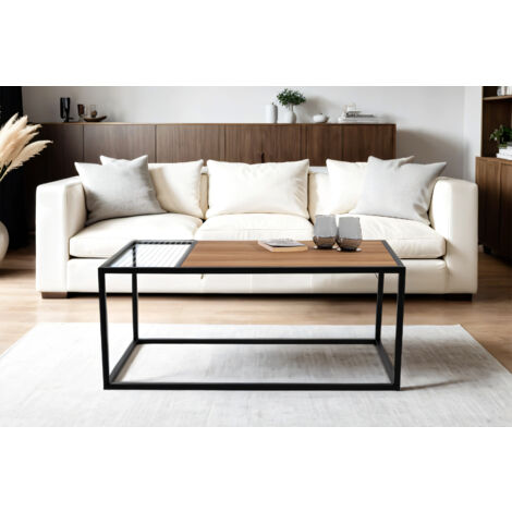 Couchtisch Industrial-Design Wildeiche massiv 95x55 cm schwarz MELODY