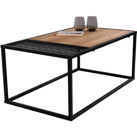 Couchtisch Industrial-Design Wildeiche massiv 95x55 cm schwarz MELODY