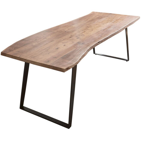 Esstisch Baumkante Akazie natur 220x100 schwarz schräges U-Gestell HAVANNA