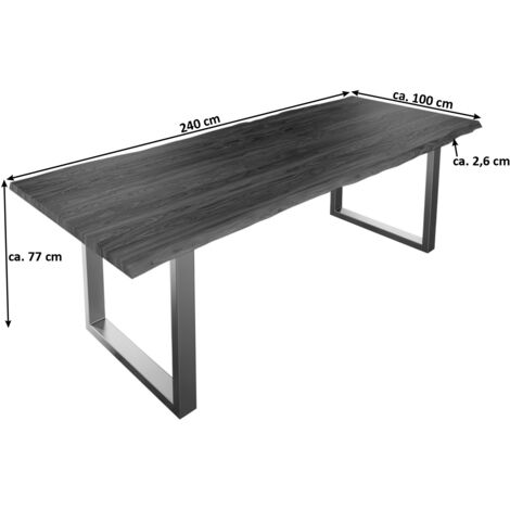 Esstisch Baumkante massiv Akazie nougat 240 x 100 cm silber LAUREN