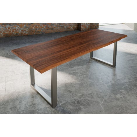 Esstisch Baumkante massiv Akazie nougat 240 x 100 cm silber LAUREN