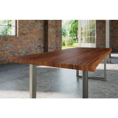 Esstisch Baumkante massiv Akazie nougat 240 x 100 cm silber LAUREN