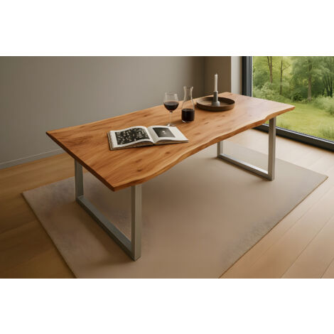 Esstisch Baumkante massiv Akazie natur 220 x 100 silber QUINN
