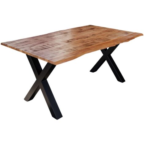 Esstisch Baumkante Massiv Mango naturfarben 140 x 80 schwarz X-Gestell DORA (1/5)
