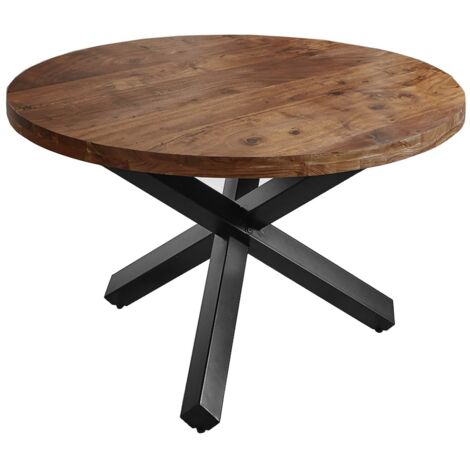 Esszimmertisch rund 130 cm Akazienholz Nussbaum Schwarz RUNA (1/5)