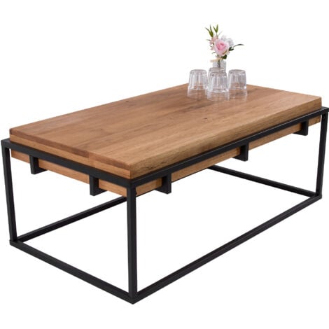 Couchtisch Industrial-Design Wildeiche massiv 110x60 cm schwarz RETTKE