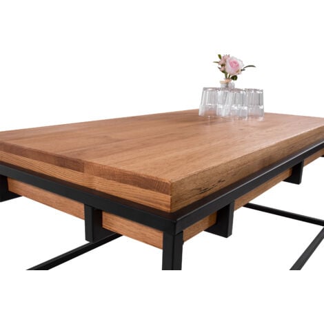 Couchtisch Industrial-Design Wildeiche massiv 110x60 cm schwarz RETTKE