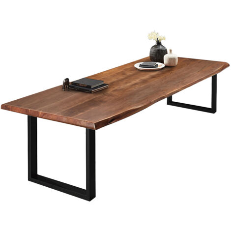 Esstisch Baumkante massiv Akazie nussbaumfarben 240 x 120 schwarz VALIN (1/5)