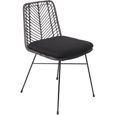 Esszimmerstuhl Korbstuhl Rattan Farbe anthrazit inkl. Sitzkissen DETROIT (1/5)