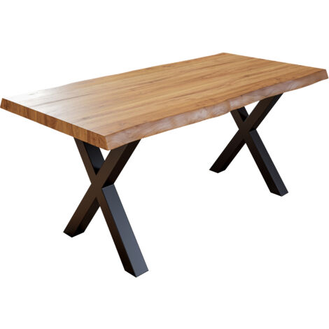 Esstisch Baumkante massiv Akazie natur 200 x 100 schwarz X-Gestell XEREZ (1/5)