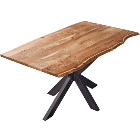 Esstisch Baumkante massiv Akazie natur 140 x 80 cm Spidergestell schwarz BENNI (1/5)