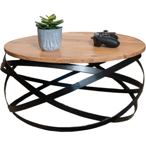 Couchtisch rund im Industrial-Design Akazie massiv 60 x 60 x 30 cm naturfarben Allison