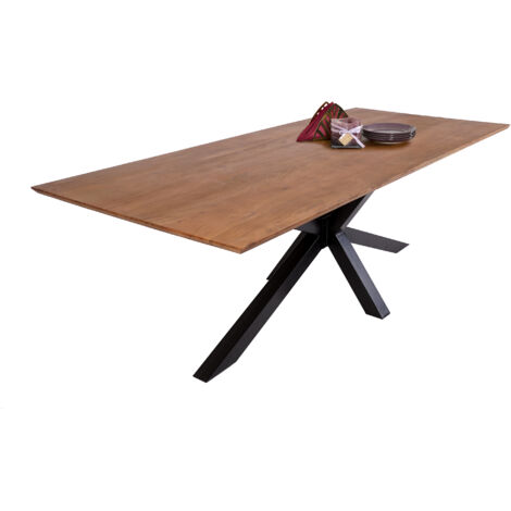 Esstisch 180 x 90 cm Akazie massiv nussbaumfarben schweizer Kante Spider-Gestell ABBY (1/5)