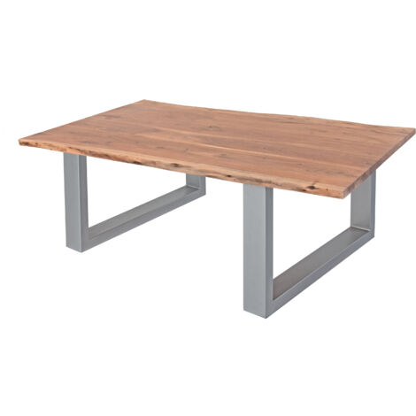 Couchtisch Baumkante massiv Akazie Natur 140 x 75 cm U-Gestell silber INSA (1/5)