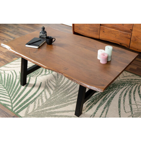 SAM Couchtisch Quintus 120x80cm - Massiv Akazienholz Mit Baumkante & Metallgestell