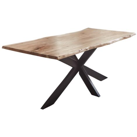 Esstisch Baumkante Akazie naturfarben 160 x 85 cm Spider-Gestell schwarz TABEA (1/5)