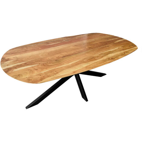 Esszimmertisch Oval 200 x 100cm Akazienholz massiv natur Spider-Gestell schwarz RAMA
