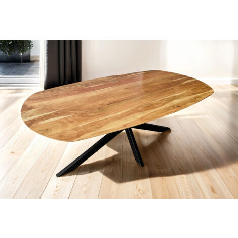Esszimmertisch Oval 200 x 100cm Akazienholz massiv natur Spider-Gestell schwarz RAMA