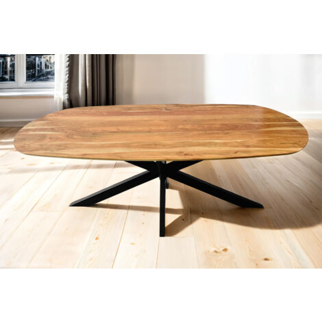 Esszimmertisch Oval 200 x 100cm Akazienholz massiv natur Spider-Gestell schwarz RAMA