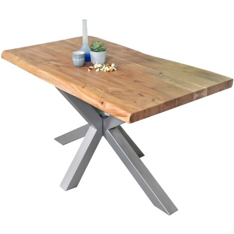 Esstisch Baumkante massiv Akazie Natur 120 x 80 Spider-Gestell silber CALI