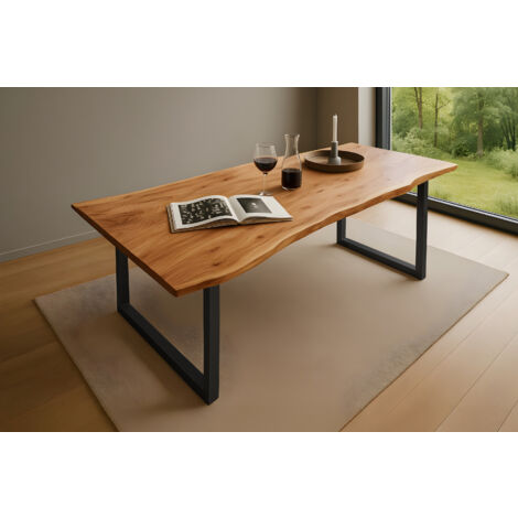 Esstisch Baumkante massiv Akazie natur 180 x 90 schwarz QUINN