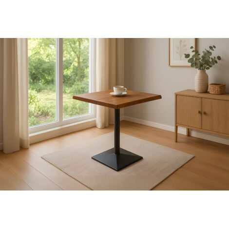 Bistrotisch Baumkante massiv 70 x 70 cm Akazie nussbaumfarben schwarz Säulengestell IRIS (1/5)