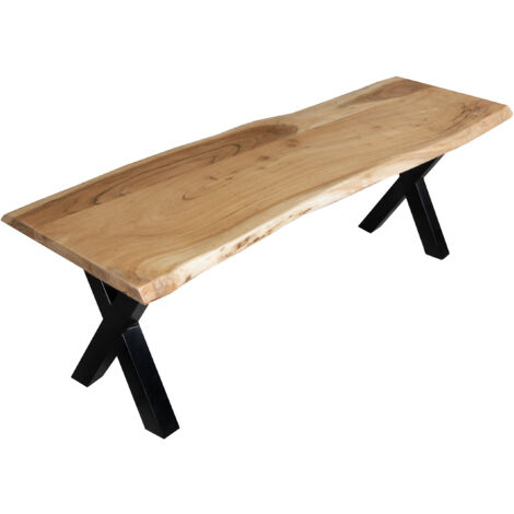 Sitzbank Baumkante 140 cm natur massiv Akazie X-Gestell schwarz (1/5)