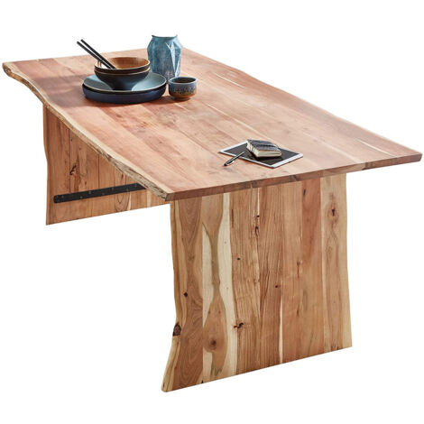 Trendiger Esszimmertisch Baumkante 140 cm Akazie massiv naturfarben Henry (1/5)
