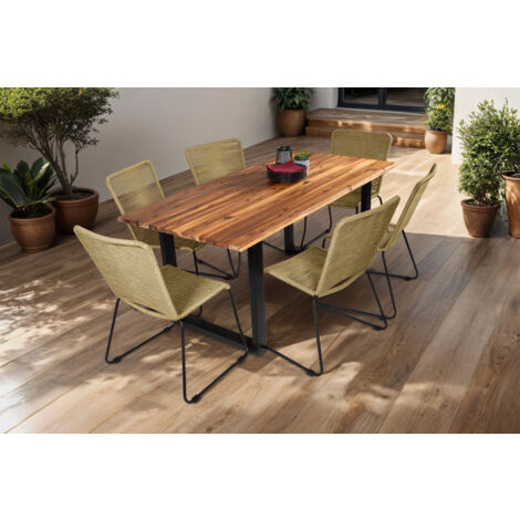 Garten-Tischgruppe Baumkante 7tlg Akazie massiv mit 6 Stühlen taupe U-Gestell schwarz AVILA (1/5)