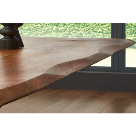 Esstisch Baumkante Akazie natur 200(300)x100 Ansteckplatten silber ADINA