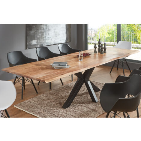 Esstisch Baumkante Akazie natur 200(300)x100 Ansteckplatten SPENCER