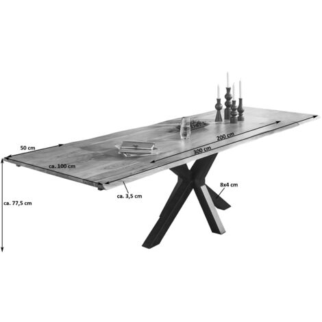 Esstisch Baumkante Akazie natur 200(300)x100 Ansteckplatten SPENCER