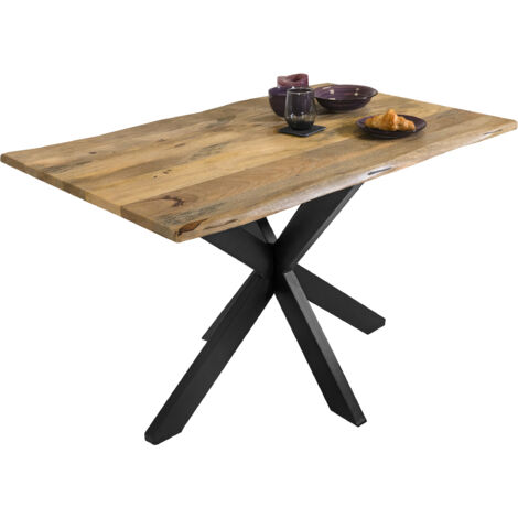 Esstisch Baumkante Massiv Mango naturfarben 120 x 80 schwarz Spider-Gestell Tiger (1/5)