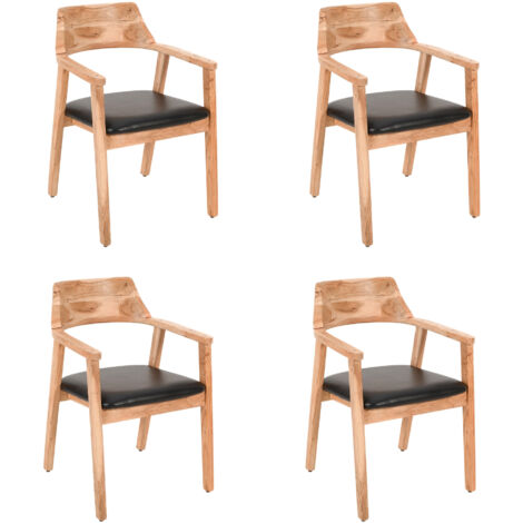 Esszimmerstuhl massive Akazie natur Sitz Echtleder schwarz ANGEL (4er-Set) (1/5)
