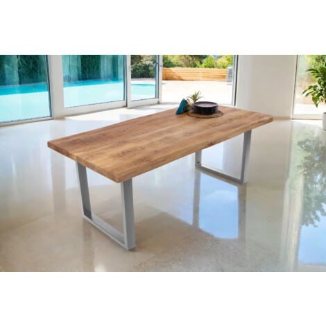 Esstisch Baumkante massiv Mango 200 x 100 U-Gestell silber CALI