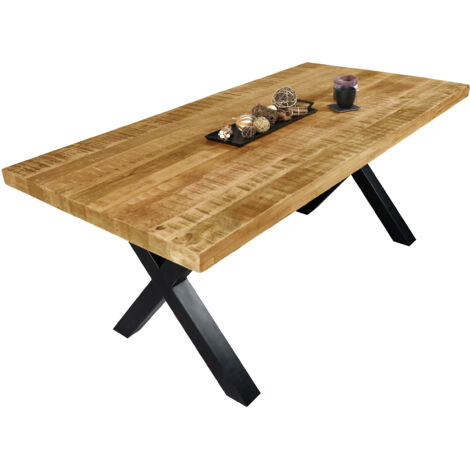 Esstisch Mango Rough massiv naturfarben gerade Kanten X-Gestell schwarz 160 x 85 cm LIBRO (1/5)