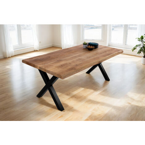 Esstisch Baumkante massiv Mango 220 x 100 X-Gestell schwarz CALI (1/5)